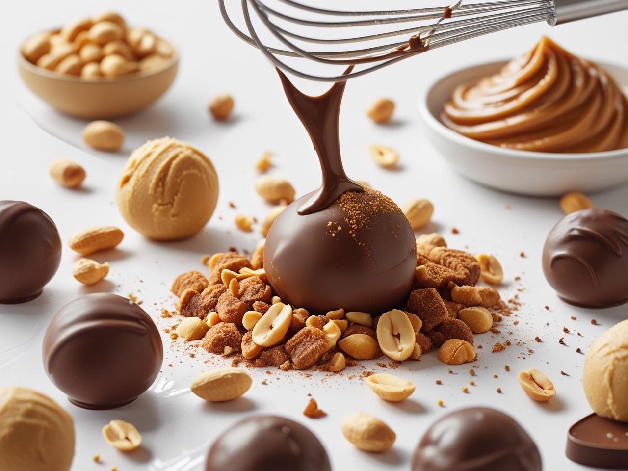 Homemade chocolate-covered peanut butter balls on a parchment-lined tray, with a rich chocolate coating and a sprinkle of sea salt.