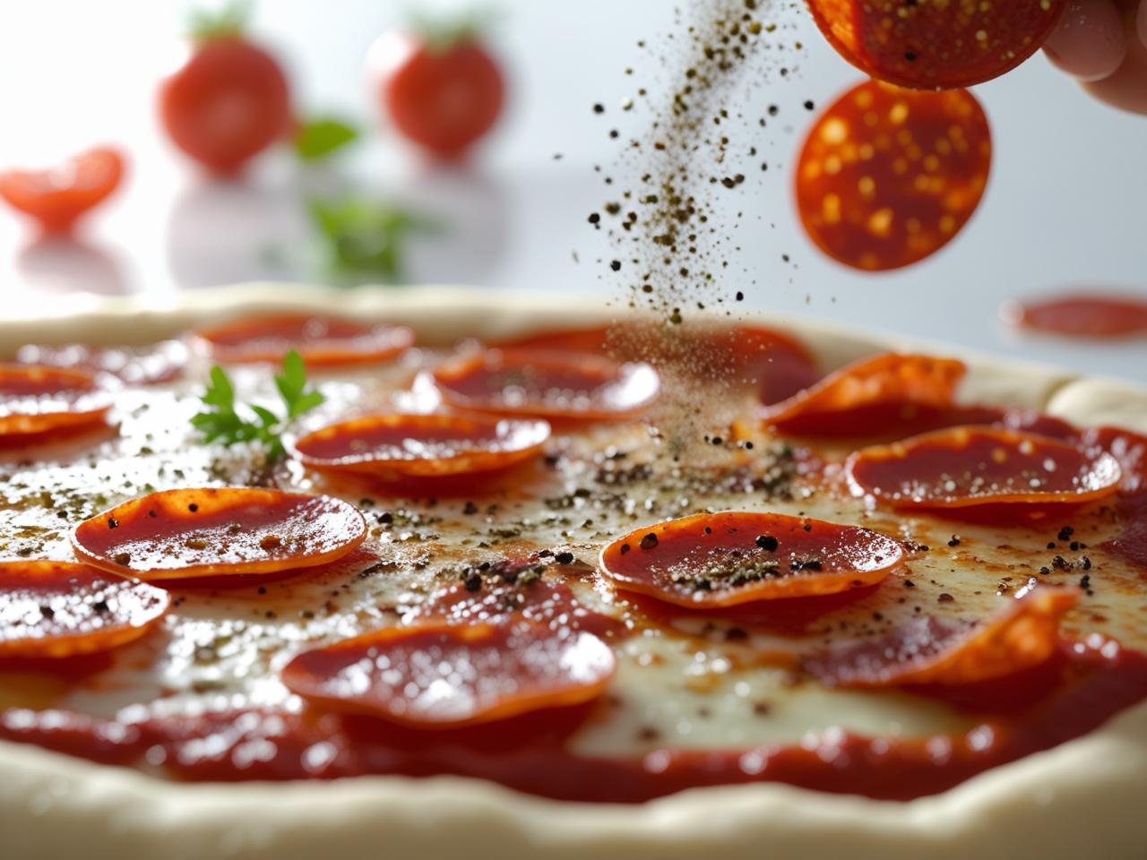 A freshly baked homemade pepperoni pizza with melted, bubbling mozzarella cheese and crispy, curled pepperoni slices.