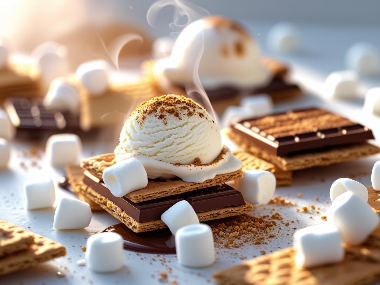 Homemade S'mores ice cream with rich chocolate, gooey marshmallow swirls, and crushed graham crackers, served in a bowl.