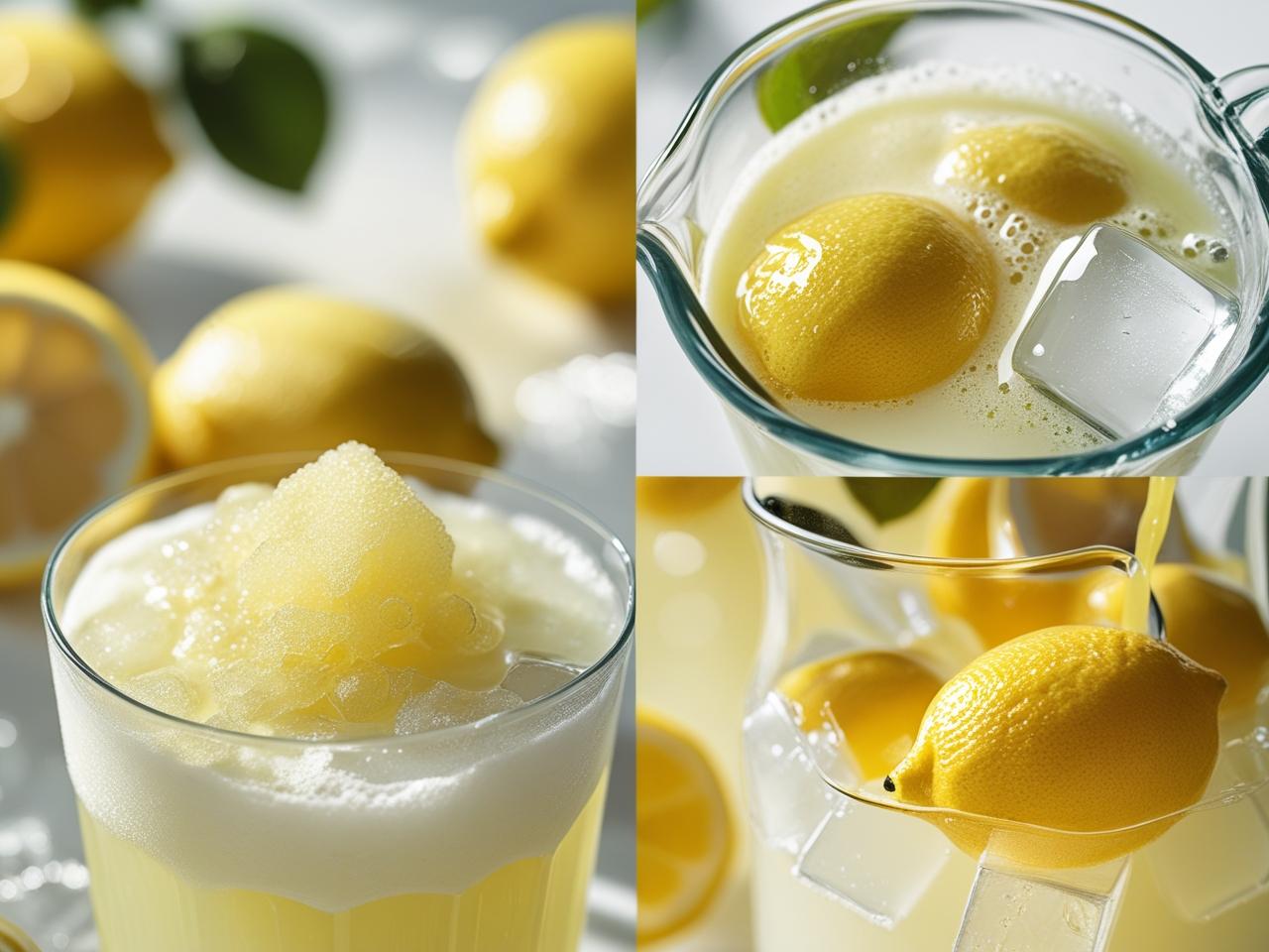 A glass of creamy lemonade with ice and a lemon slice, showing its smooth, opaque texture.