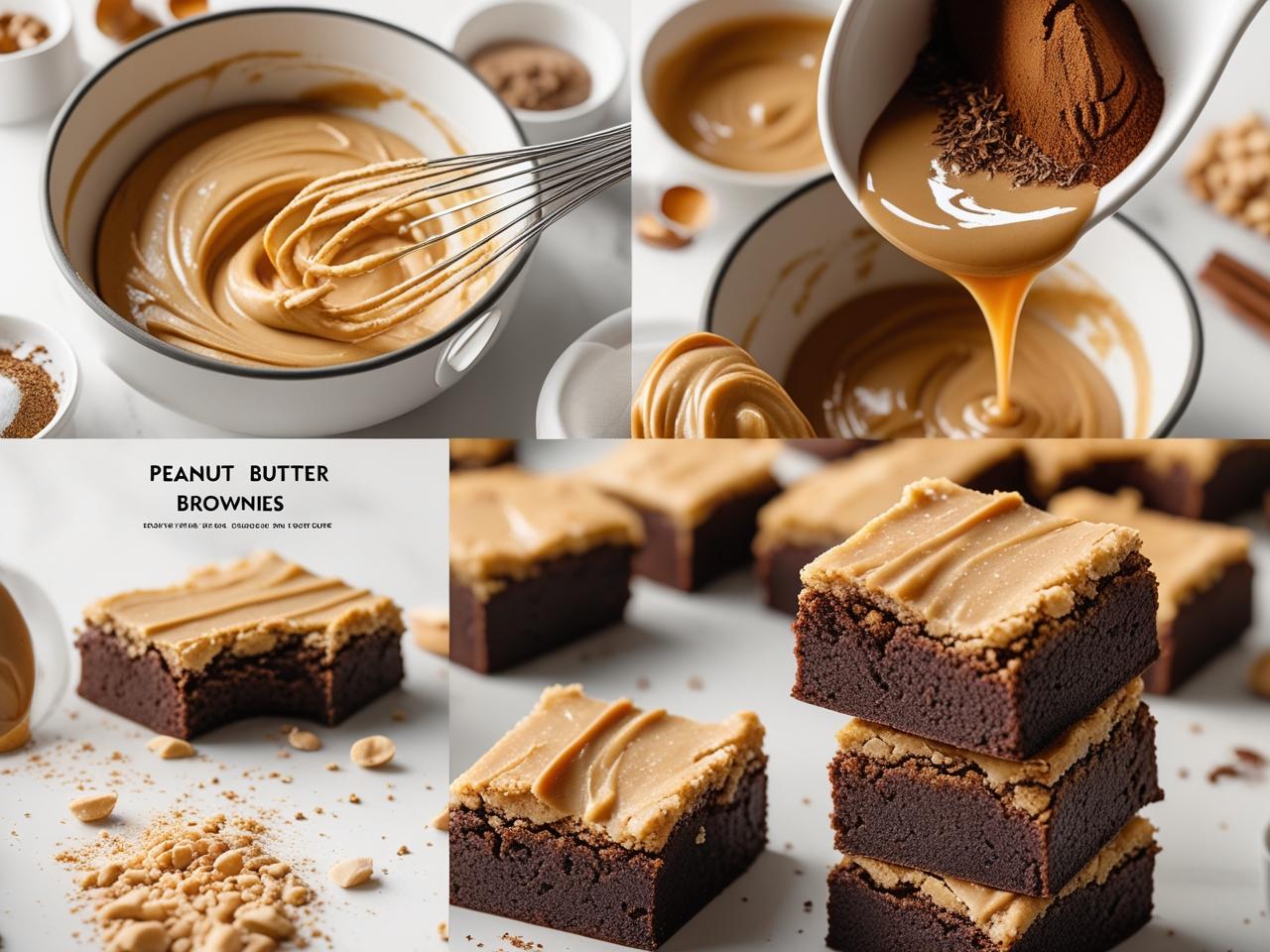 Fudgy chocolate brownies with a creamy peanut butter swirl on top, set on a wire cooling rack.