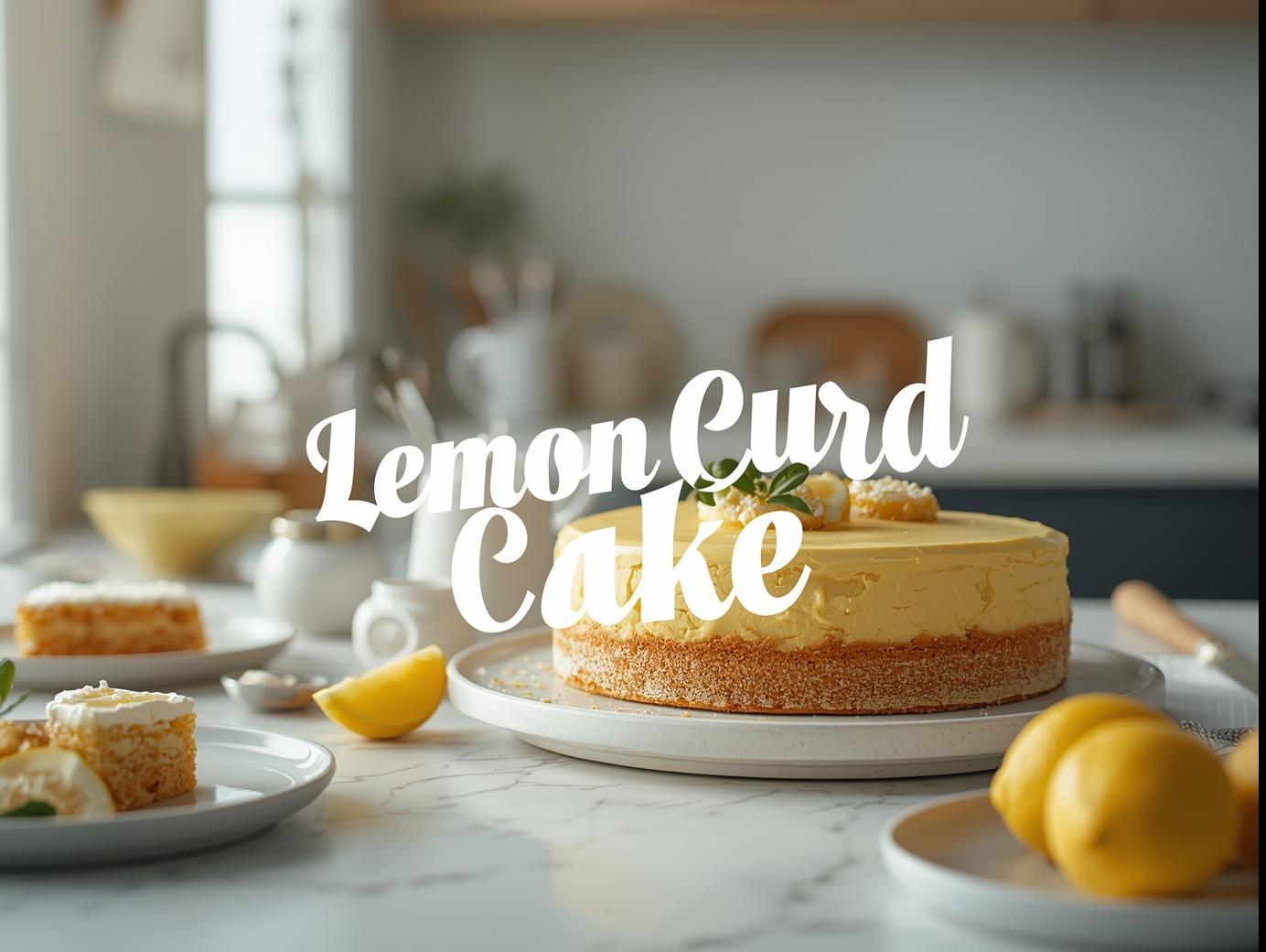 A slice of lemon curd cake showing layers of moist cake, creamy lemon curd filling, and fluffy frosting, garnished with fresh berries.